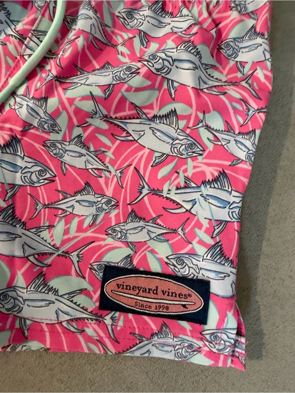 Vineyard Vines Pink Fish Print Swim Trunks